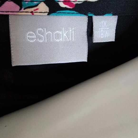 Eshakti Dress Womens Plus Size 1X/18W Black Yellow Floral Wrap Sleeveless Cute - Picture 6 of 7